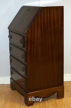 Stunning Vintage Mahogany Bureau Desk With Green Leather Inside