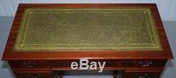 Stunning Vintage Mahogany Twin Pedestal Partner Desk With Green Leather Top