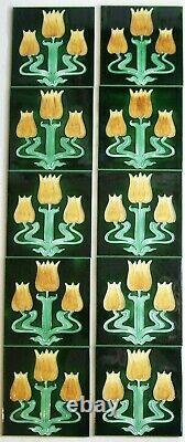 Stylish Set of 10 Stovax TULIP Hand Piped Art Nouveau Fireplace Tiles Birmingham