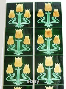 Stylish Set of 10 Stovax TULIP Hand Piped Art Nouveau Fireplace Tiles Birmingham