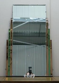 Sublime 1930's Art Deco Peach & Green Glass Bevelled Manhattan Decor Mirror