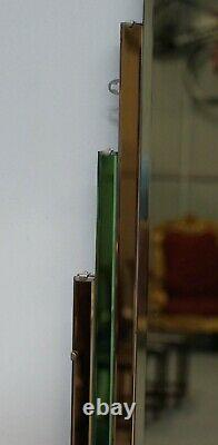 Sublime 1930's Art Deco Peach & Green Glass Bevelled Manhattan Decor Mirror