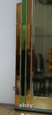 Sublime 1930's Art Deco Peach & Green Glass Bevelled Manhattan Decor Mirror