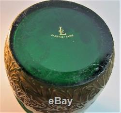 Superb 11.5 LEGRAS FRENCH Green Cameo Glass Vase in Emerald c. 1900 antique