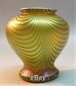 Superb 4 QUEZAL ART NOUVEAU MINIATURE Art Glass Vase Loops c. 1910 antique