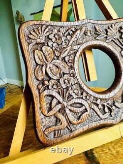 Superb Antique Carved Oak Picture Frame 5x5 Rebate Arts & Crafts Nouveau Folk