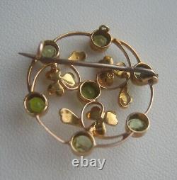 Superb Art Nouveau Edwardian 9ct Gold Peridot & Seed Pearl Openwork Brooch c1910