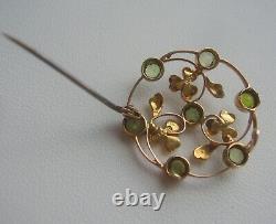 Superb Art Nouveau Edwardian 9ct Gold Peridot & Seed Pearl Openwork Brooch c1910