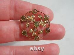 Superb Art Nouveau Edwardian 9ct Gold Peridot & Seed Pearl Openwork Brooch c1910