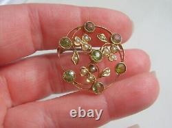 Superb Art Nouveau Edwardian 9ct Gold Peridot & Seed Pearl Openwork Brooch c1910