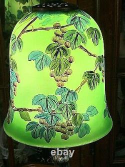 Superb Hand Painted 20 High Green Glass and Bronze Art Nouveau Style Table Lamp