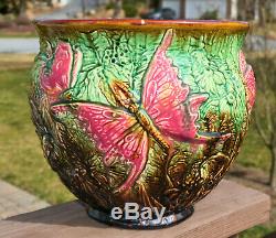 Superb Large Antique Weller Art Nouveau Pottery Majolica Jardiniere Butterflies