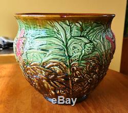 Superb Large Antique Weller Art Nouveau Pottery Majolica Jardiniere Butterflies