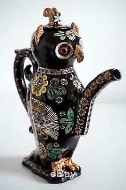 Superb Thoune Pottery Swiss Majolica Owl Form Lidded Jug c. 1900