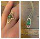 Sweet Shamrock And Seed Peal Green Enamel Art Nouveau Conversion Ring /pendant
