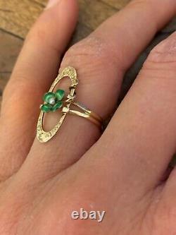 Sweet Shamrock And Seed Peal Green Enamel Art Nouveau Conversion Ring /Pendant