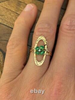 Sweet Shamrock And Seed Peal Green Enamel Art Nouveau Conversion Ring /Pendant