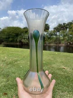 TALL Antique Jugendstil Art Nouveau Loetz Iridescent Glass Vase 3 Drip Melt Nubs