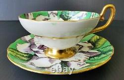 TAYLOR & KENT TEACUP & SAUCER SET RARE ANTIQUE EARLY 1900's WHITE ROSE ON GREEN