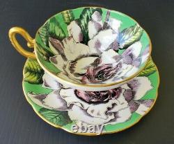 TAYLOR & KENT TEACUP & SAUCER SET RARE ANTIQUE EARLY 1900's WHITE ROSE ON GREEN