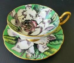 TAYLOR & KENT TEACUP & SAUCER SET RARE ANTIQUE EARLY 1900's WHITE ROSE ON GREEN