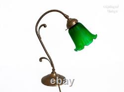 Table Lamp FRENCH Vintage Art Nouveau Accent Light Green Pate de Verre Shade