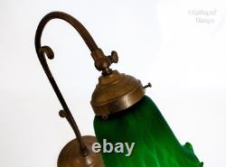 Table Lamp FRENCH Vintage Art Nouveau Accent Light Green Pate de Verre Shade