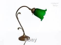 Table Lamp FRENCH Vintage Art Nouveau Accent Light Green Pate de Verre Shade