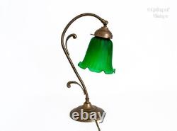 Table Lamp FRENCH Vintage Art Nouveau Accent Light Green Pate de Verre Shade