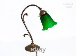 Table Lamp FRENCH Vintage Art Nouveau Accent Light Green Pate de Verre Shade