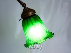 Table Lamp FRENCH Vintage Art Nouveau Accent Light Green Pate de Verre Shade