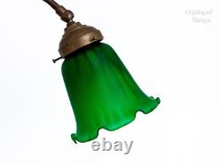 Table Lamp FRENCH Vintage Art Nouveau Accent Light Green Pate de Verre Shade