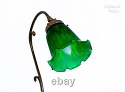 Table Lamp FRENCH Vintage Art Nouveau Accent Light Green Pate de Verre Shade