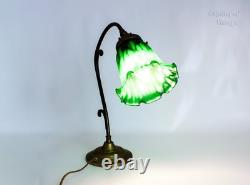 Table Lamp FRENCH Vintage Art Nouveau Accent Light Green Pate de Verre Shade