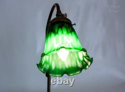 Table Lamp FRENCH Vintage Art Nouveau Accent Light Green Pate de Verre Shade