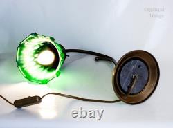 Table Lamp FRENCH Vintage Art Nouveau Accent Light Green Pate de Verre Shade