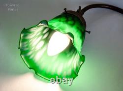 Table Lamp FRENCH Vintage Art Nouveau Accent Light Green Pate de Verre Shade