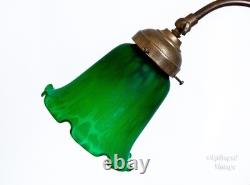 Table Lamp FRENCH Vintage Art Nouveau Accent Light Green Pate de Verre Shade