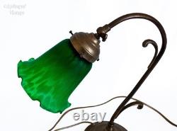 Table Lamp FRENCH Vintage Art Nouveau Accent Light Green Pate de Verre Shade