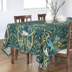 Tablecloth Art Nouveau Dragonflies Deep Teal Green Classy Aqua Cotton Sateen