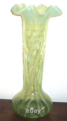 Tall British Opalescent & Vaseline Vase Circ 1900
