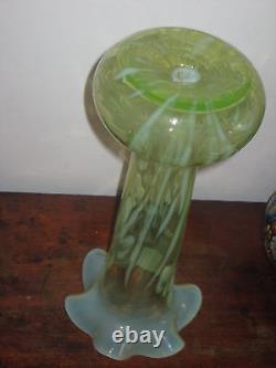 Tall British Opalescent & Vaseline Vase Circ 1900