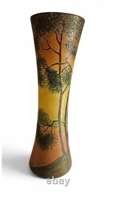 Théodore LEGRAS (1839-1916) Art Nouveau Vase polychrome landscape- Signed