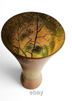 Théodore LEGRAS (1839-1916) Art Nouveau Vase polychrome landscape- Signed