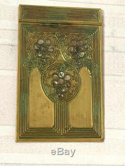 Tiffany Studios, Abalone Note Pad, Gold Patina, Poly Chrome Red Green Accents