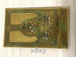 Tiffany Studios, Abalone Note Pad, Gold Patina, Poly Chrome Red Green Accents