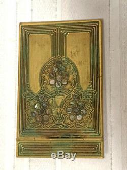 Tiffany Studios, Abalone Note Pad, Gold Patina, Poly Chrome Red Green Accents