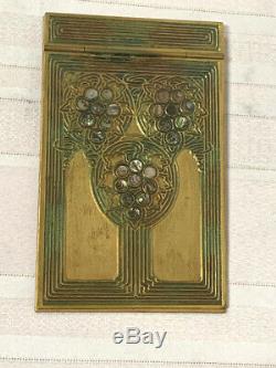 Tiffany Studios, Abalone Note Pad, Gold Patina, Poly Chrome Red Green Accents