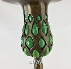 Tiffany Studios Bronze And Blown Green Glass Candlestick Holder 25121 Unsigned