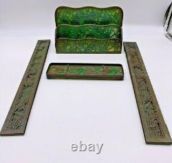 Tiffany Studios Bronze & Glass Three Piece Grapevine Desk Set